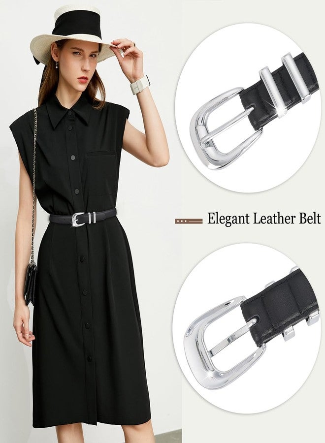 ALAIX Women's Leather Belt for Jeans Pants Dress Black Leather Belt with Gold/Silver Buckle Fashion Jeans Belts for Women - Image 3